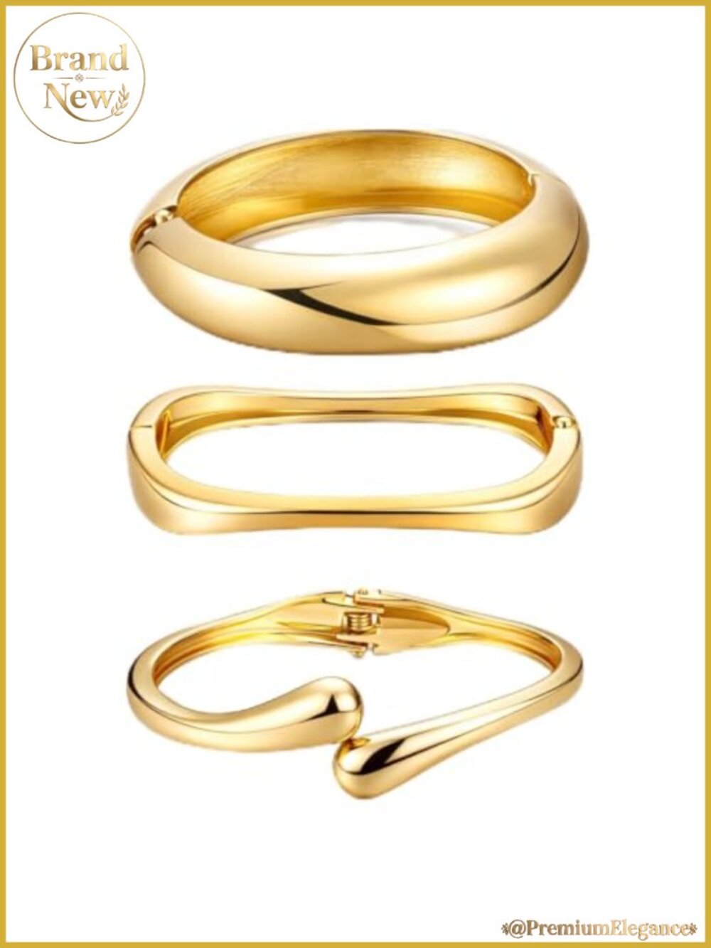 Chunky Gold Plated Bangle Bracelets Set for Women Stackable Statement